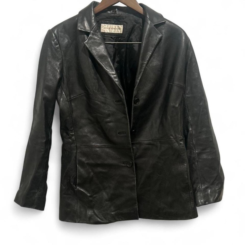 Women's super soft Black‎ leather jacket size small vintage Jones NewYork 26.5